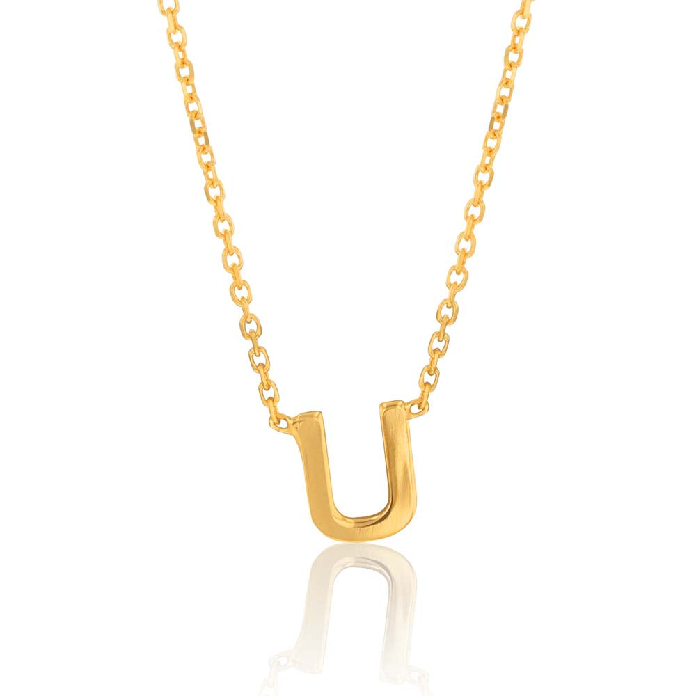 9ct Yellow Gold Initial U Pendant Necklace with 43cm Chain - Elegant Personalized Jewelry for Women, Perfect for Gifts, Anniversaries & Everyday Wear