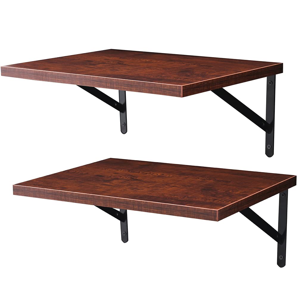 Floating Wall Shelves Set of 2 - Rustic Cherry Walnut Wood Display Shelf - 11.8