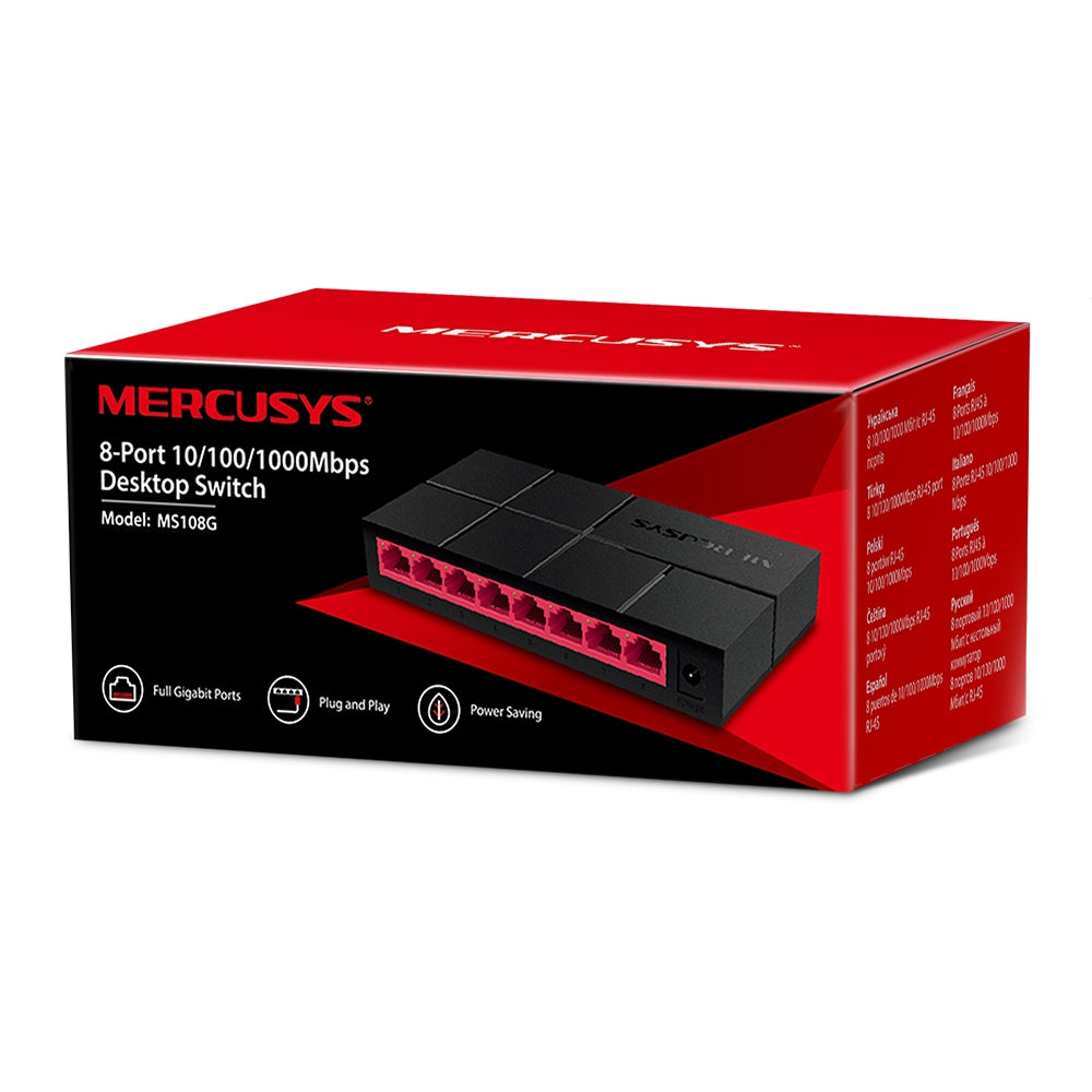 Mercusys MS108G 8-Port Gigabit Ethernet Switch for Home & Office Network Expansion | High-Speed Desktop Switch for Gaming, Streaming & Workstations