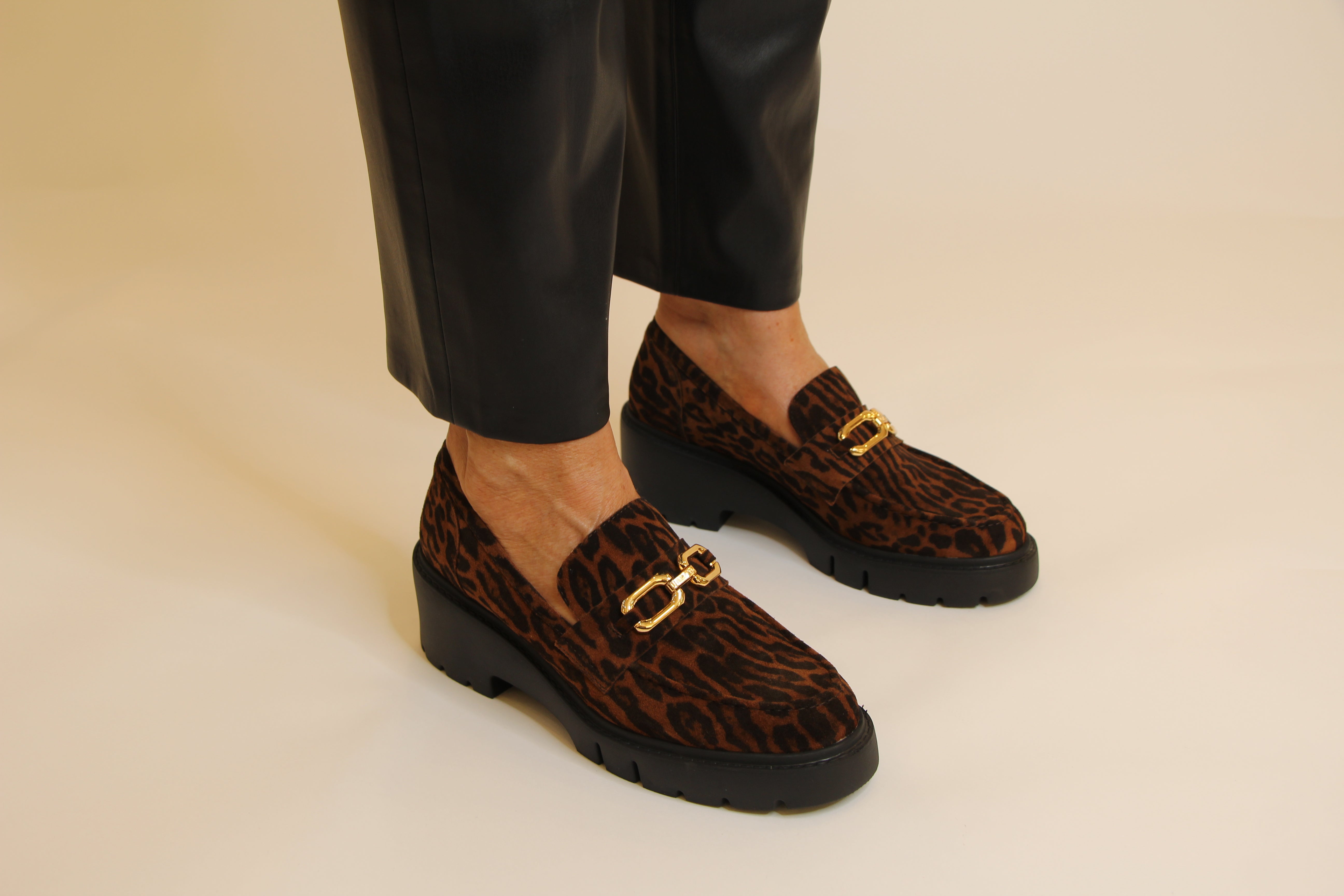 Unisa Women's Leopard Print Chunky Heel Loafers - Comfortable Slip-On Shoes for Work, Office & Casual Outfits