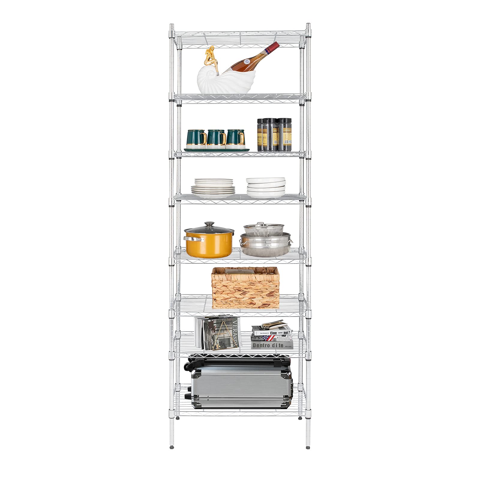 WiCCI 8-Tier Adjustable Steel Wire Shelving Unit - Heavy Duty Chrome Metal Storage Rack for Kitchen, Garage, Pantry Organization | Durable & Sturdy Space Saving Solution