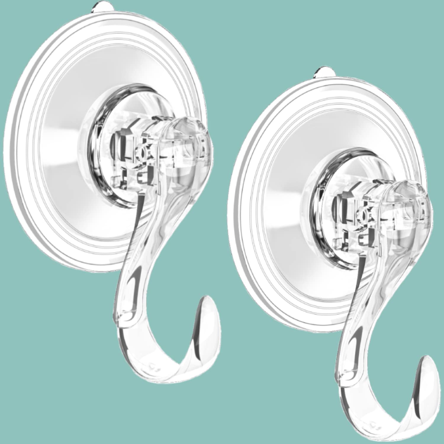 DGYB 2-Pack Clear Plastic Suction Shower Hooks for Towels, Bathrobe & Loofah - Strong Adhesive Bathroom, Kitchen & Window Hooks for Glass Doors & Tile Walls (Perfect for Shower Organization & Space Saving)