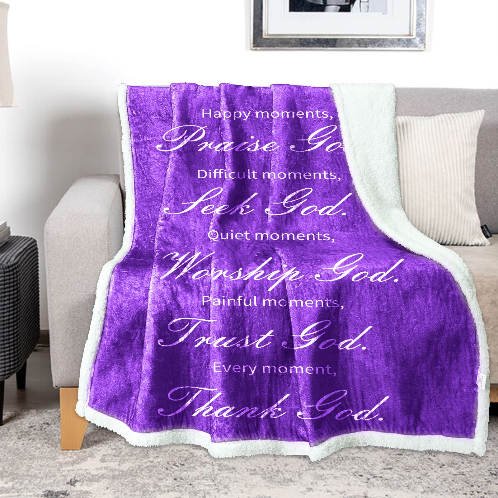 Christian Bible Verse Blanket - Inspirational Sherpa Throw for Prayer & Comfort - 60