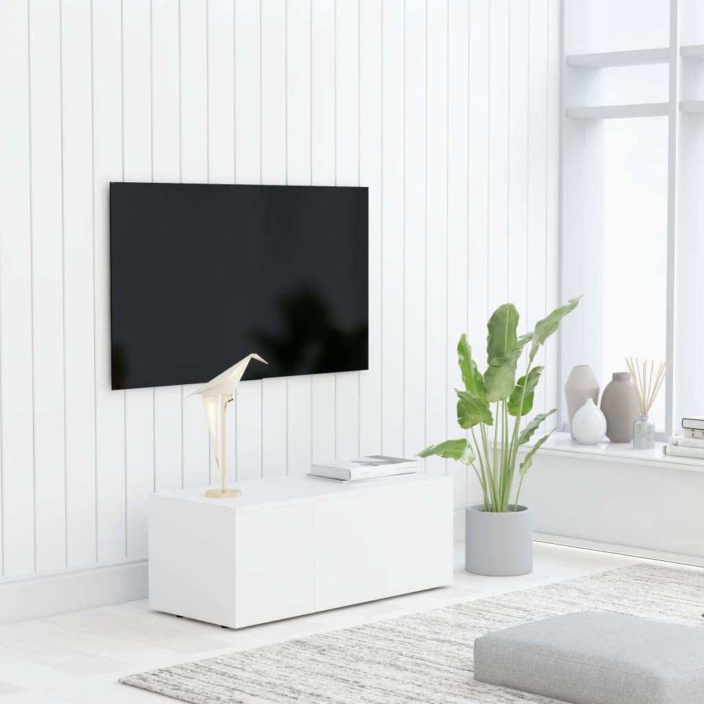 Modern White TV Stand Entertainment Center - 31.5