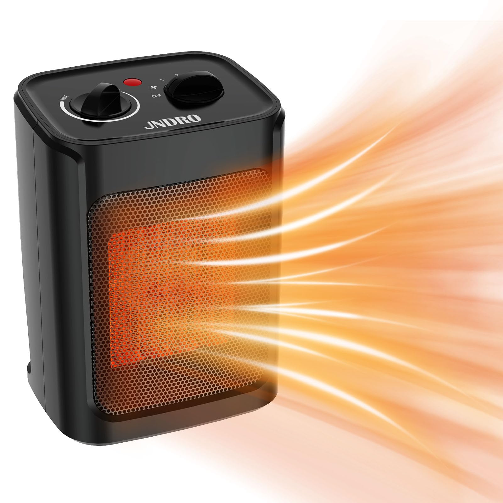 JNDRO 1500W/750W Portable Electric Space Heater - Quiet Ceramic Mini Heater Fan with Adjustable Thermostat, Fast Heating for Rooms Up to 200 Sq.Ft - Perfect for Office, Bedroom, Desk & Indoor Use in Winter