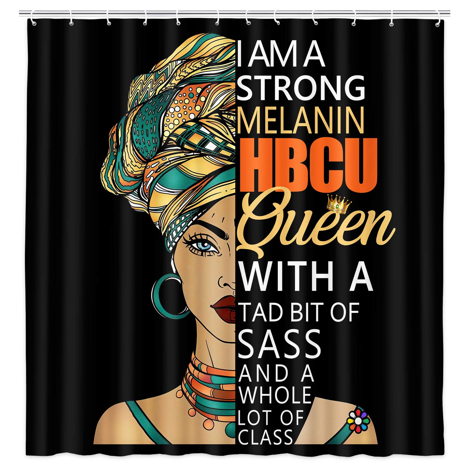 African American Woman Shower Curtain with Inspirational Quotes - Black Tribal Girl & Afro Design Bathroom Decor (69x75 inches) - Perfect for Black Pride Home Decor, Dorm Room & Cultural Themed Bathrooms