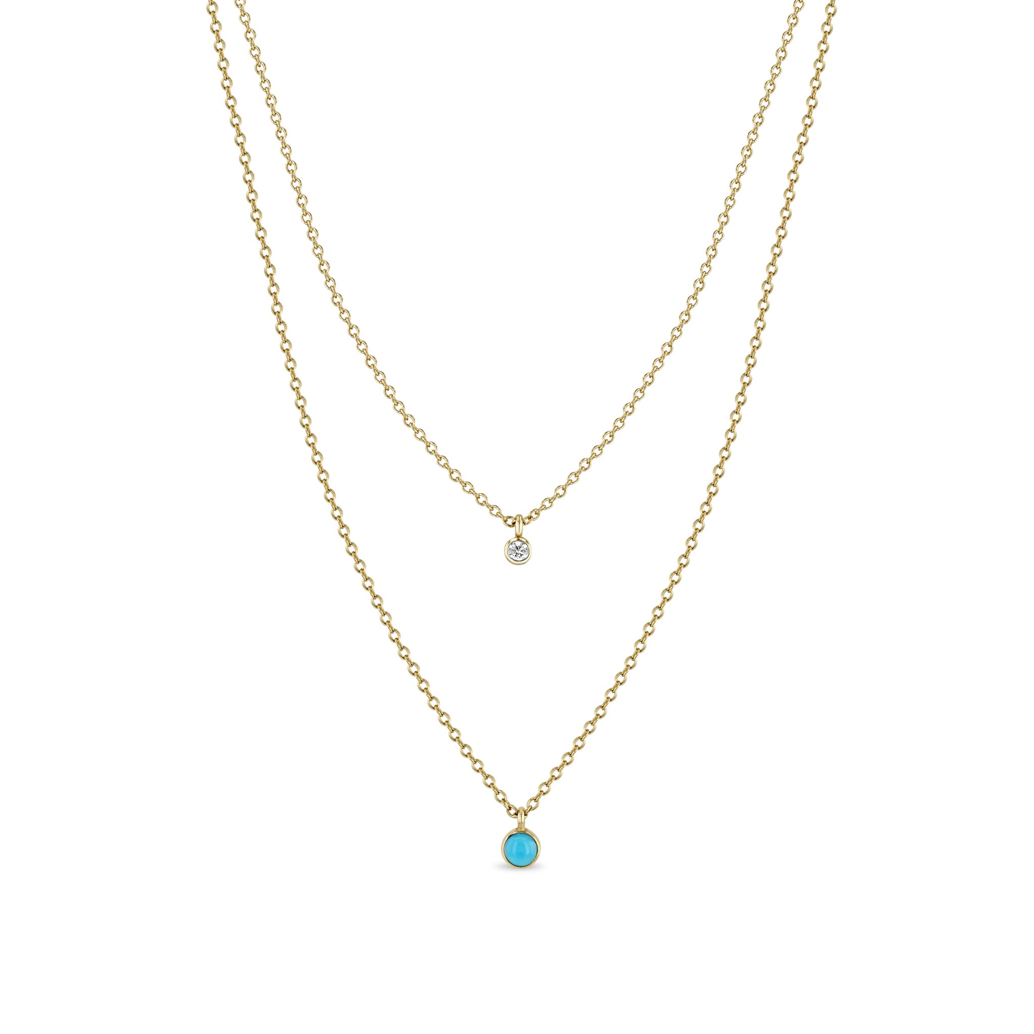 14K Gold Diamond & Turquoise Bezel Layered Chain Necklace for Women - Elegant Layered Pendant Necklace Jewelry Gift for Birthday, Anniversary & Special Occasions