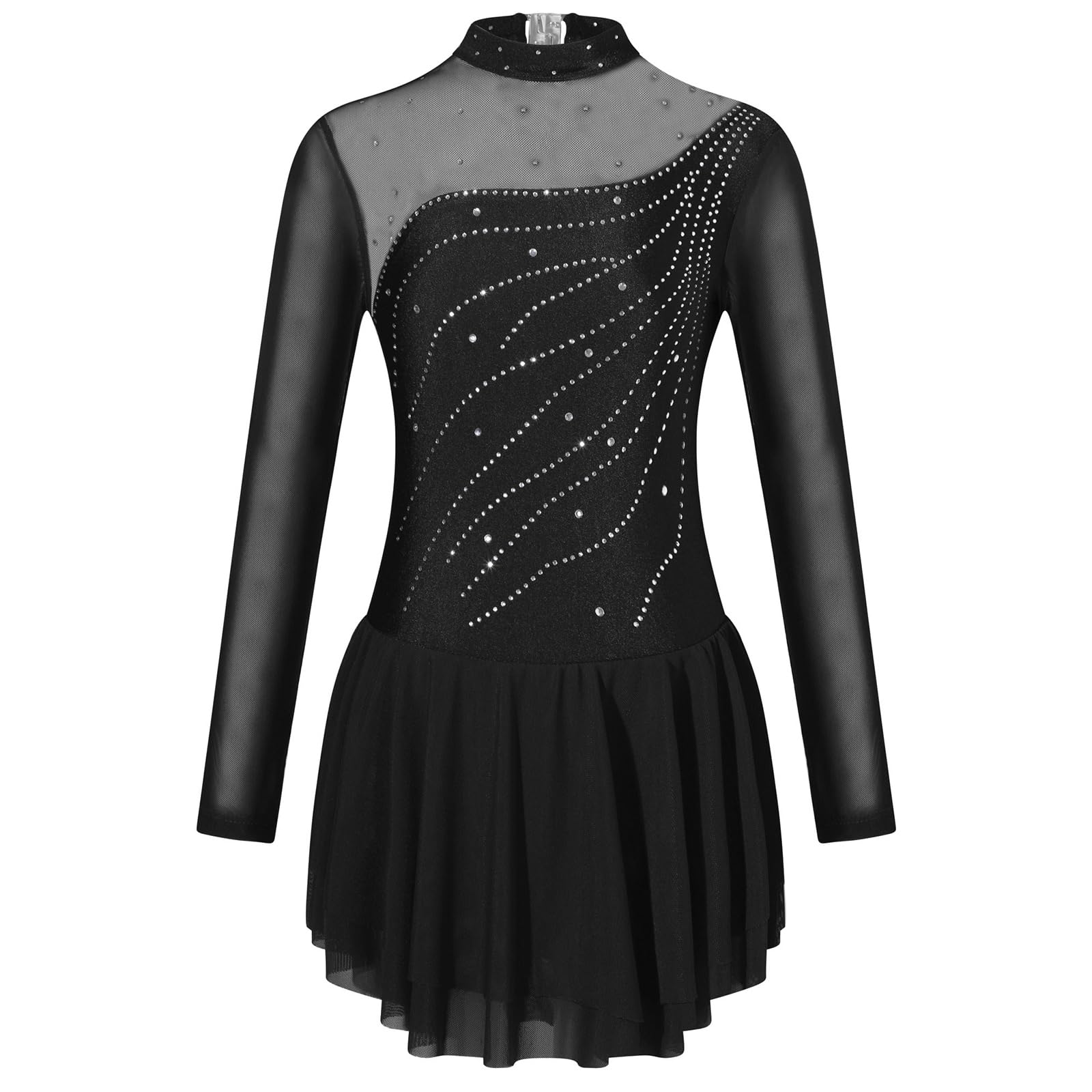 Girls Sparkling Ballet Dance Dress - Long Sleeve Figure Skating Costume for Ice Skating & Ballet Performance | Perfect for Recitals, Competitions & Dance Practice