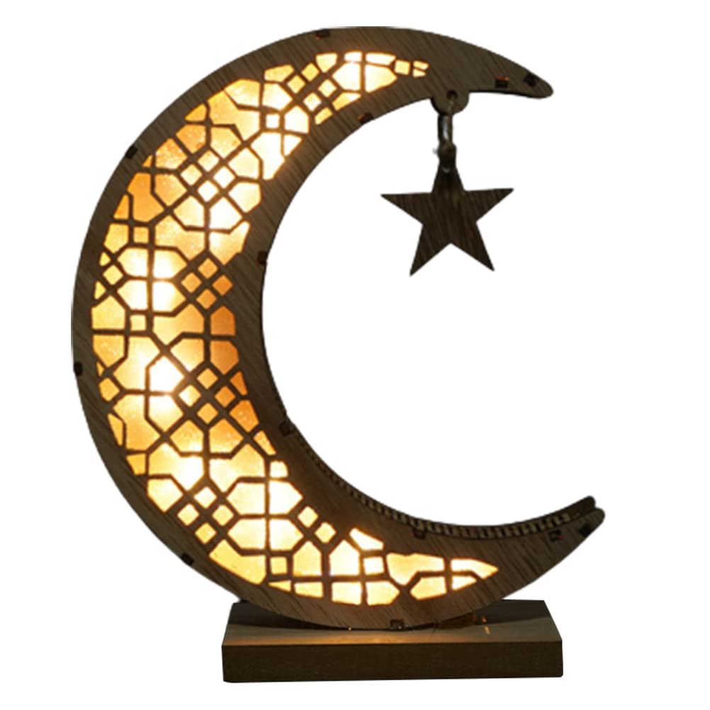 Ramadan Moon Lamp - LED Wooden Night Light for Ramadan Decoration, Islamic Wall & Table Decor, Muslim Gift for Home, Office, Mosque - Perfect for Ramadan, Eid, and Islamic Celebrations