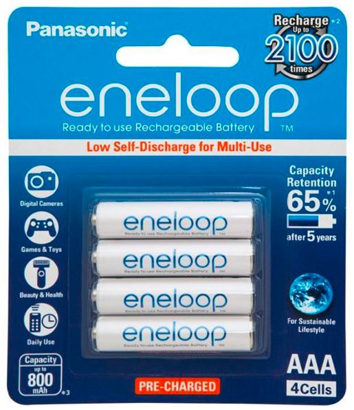 Panasonic Eneloop AAA Rechargeable Batteries 4-Pack - High Capacity Ni-MH Pre-Charged Batteries for Cameras, Toys, Flashlights & Electronics