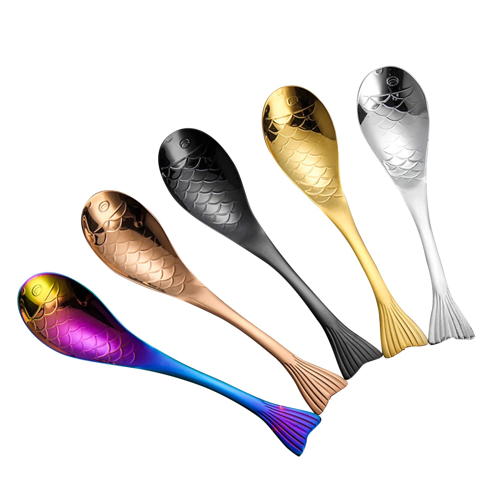 5Pcs Creative Fish Shape Stainless Steel Spoons - Coffee, Tea, Dessert, Drink Mixing & Soup Spoons for Home, Kitchen & Restaurant - Perfect for Coffee Shops, Tea Parties & Dining Decor