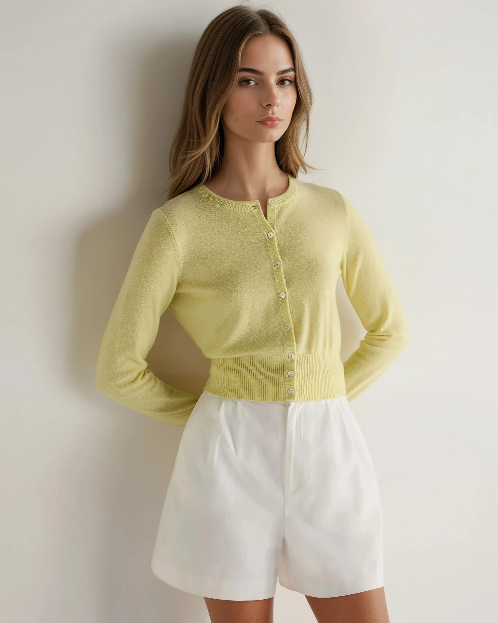 Women's Ivy Cropped Cashmere Cardigan - Soft & Warm Granita Yellow Sweater for Fall & Winter | Perfect for Office, Date Night & Casual Outfits