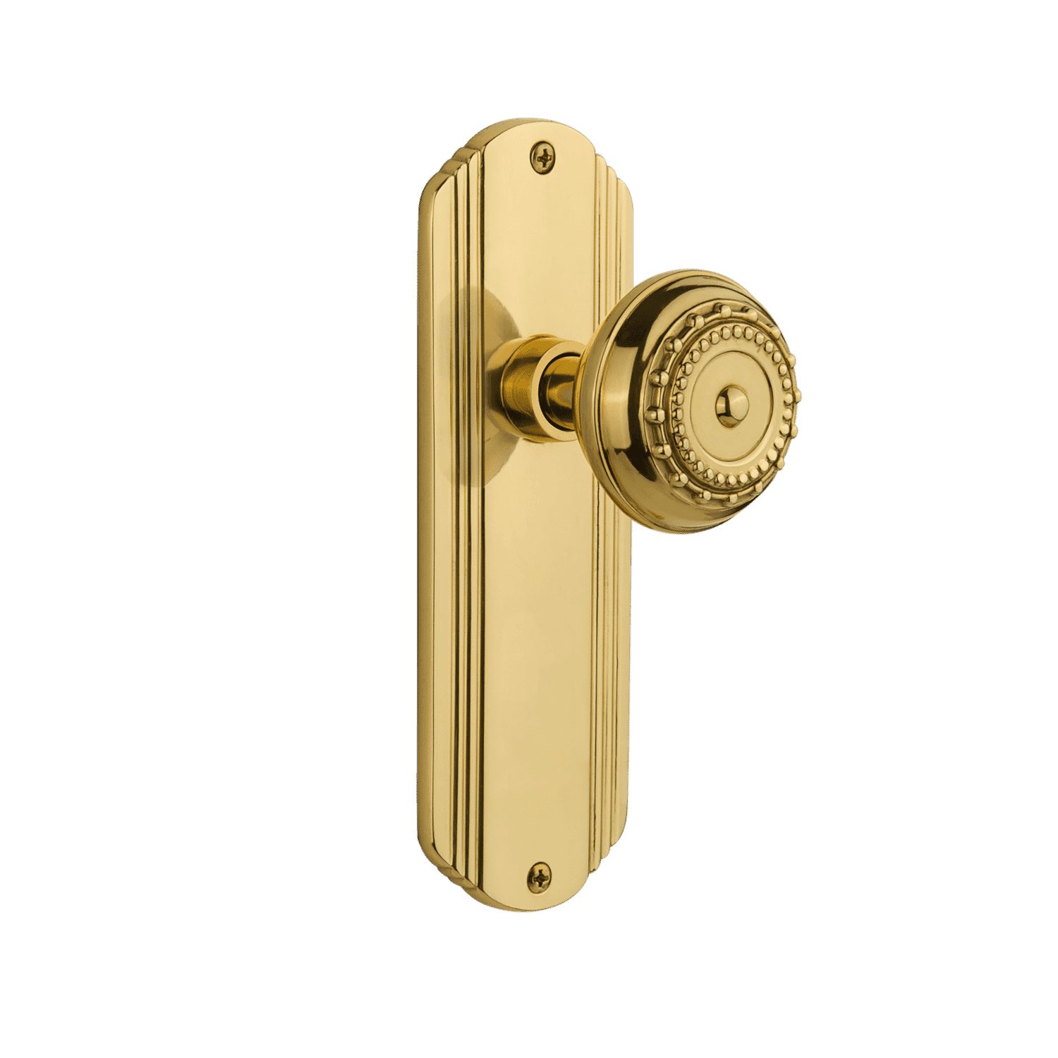 Polished Brass Deco Long Plate with Meadows Knob - Elegant Cabinet & Drawer Pull for Vintage Kitchen, Bathroom & Furniture Restoration