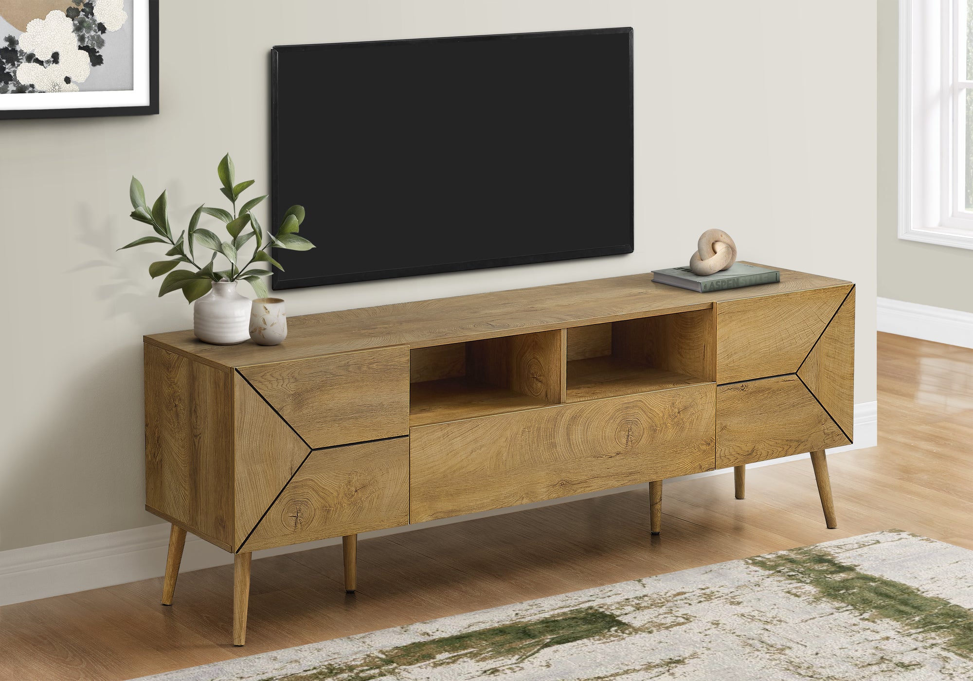 72 Inch Walnut Laminate TV Stand Console | Mid Century Modern Entertainment Center with Storage | Perfect for Living Room, Bedroom & Home Theater Setup