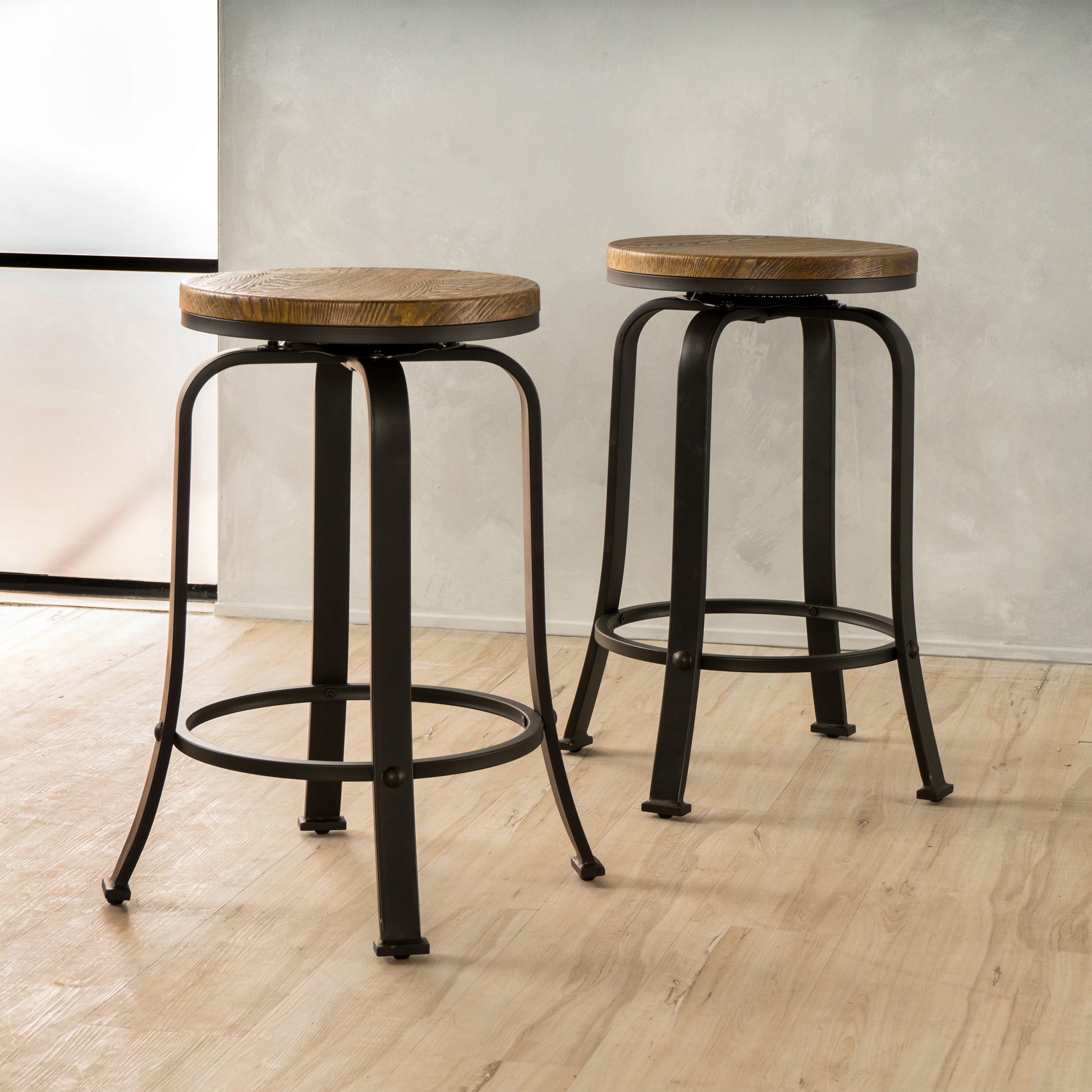 Modern Counter Stools Set of 2 - Adjustable Height Bar Stools for Kitchen Island, Breakfast Bar & Home Decor - Comfortable PU Leather Seat with Metal Base