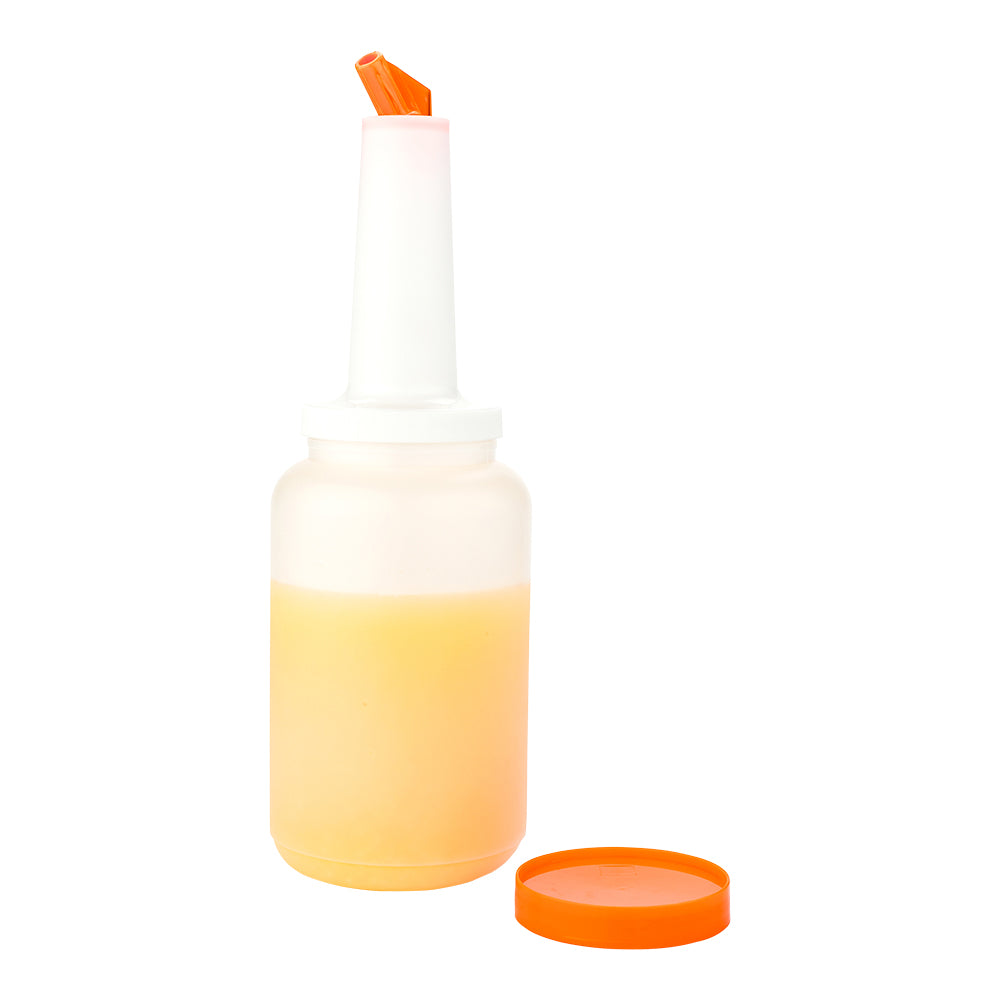 Bar Lux 2.5 Quart Clear Plastic Storage Bottle with Orange Spout & Lid - 5x5x15 Inches - Leakproof Quick Pour Container for Kitchen, Garage, Workshop & DIY Projects (1-Pack)