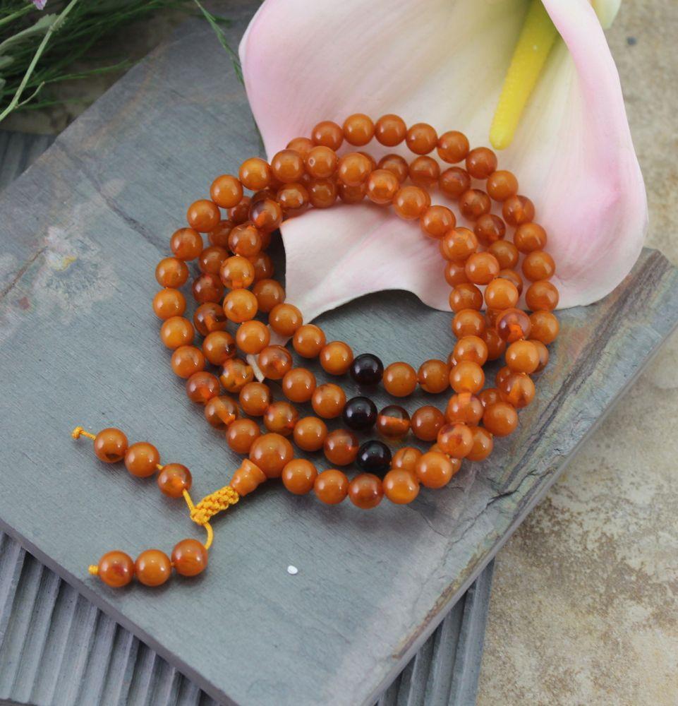 Premium Copal Amber Stretchable Mala Beads - Natural Healing Meditation Necklace for Yoga, Mindfulness & Spiritual Practice
