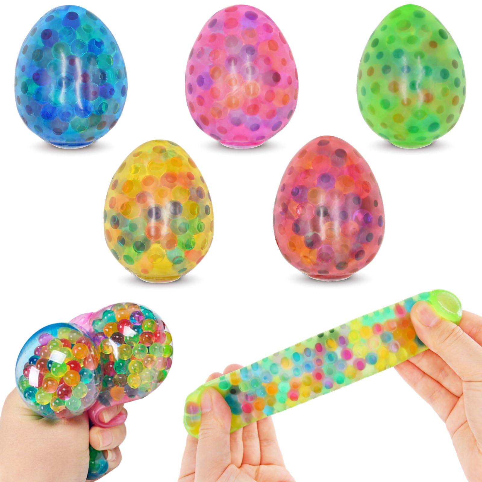 5 Pack Easter Eggs Stress Balls - Squishy Squeeze Toys for Kids & Adults - Easter Egg Hunt, Basket Stuffers, Party Favors & Gifts - Perfect for Stress Relief, Classroom Rewards & Sensory Play