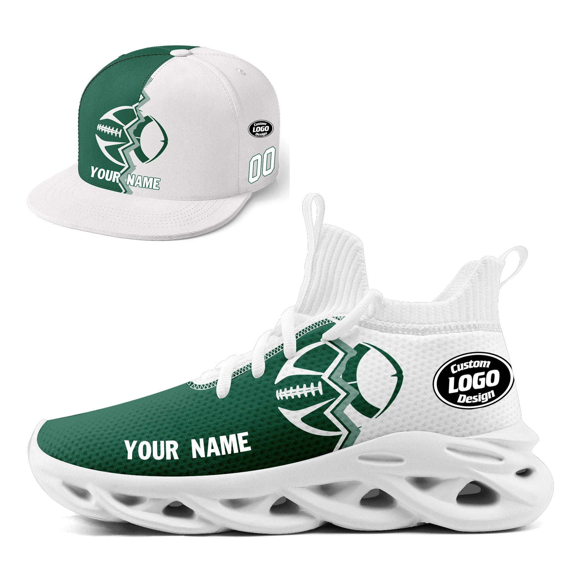 Custom Green & White New York MaxSoul Shoes and Hat Set - Personalized Combo for Men & Women - Perfect for Streetwear Fashion, Urban Outfits & Sneakerhead Collections