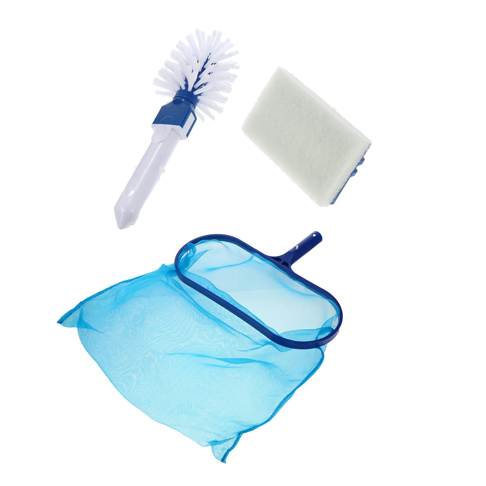 Yardwe Fine Mesh Pool Skimmer Net - Heavy Duty Pool Cleaning Tool with Leaf Collector, Sponge Brush & Hand Cleaner for Swimming Pools, Beach & Backyard Maintenance (Blue, 1 Set) - Perfect for Removing Leaves, Debris & Algae from Pools