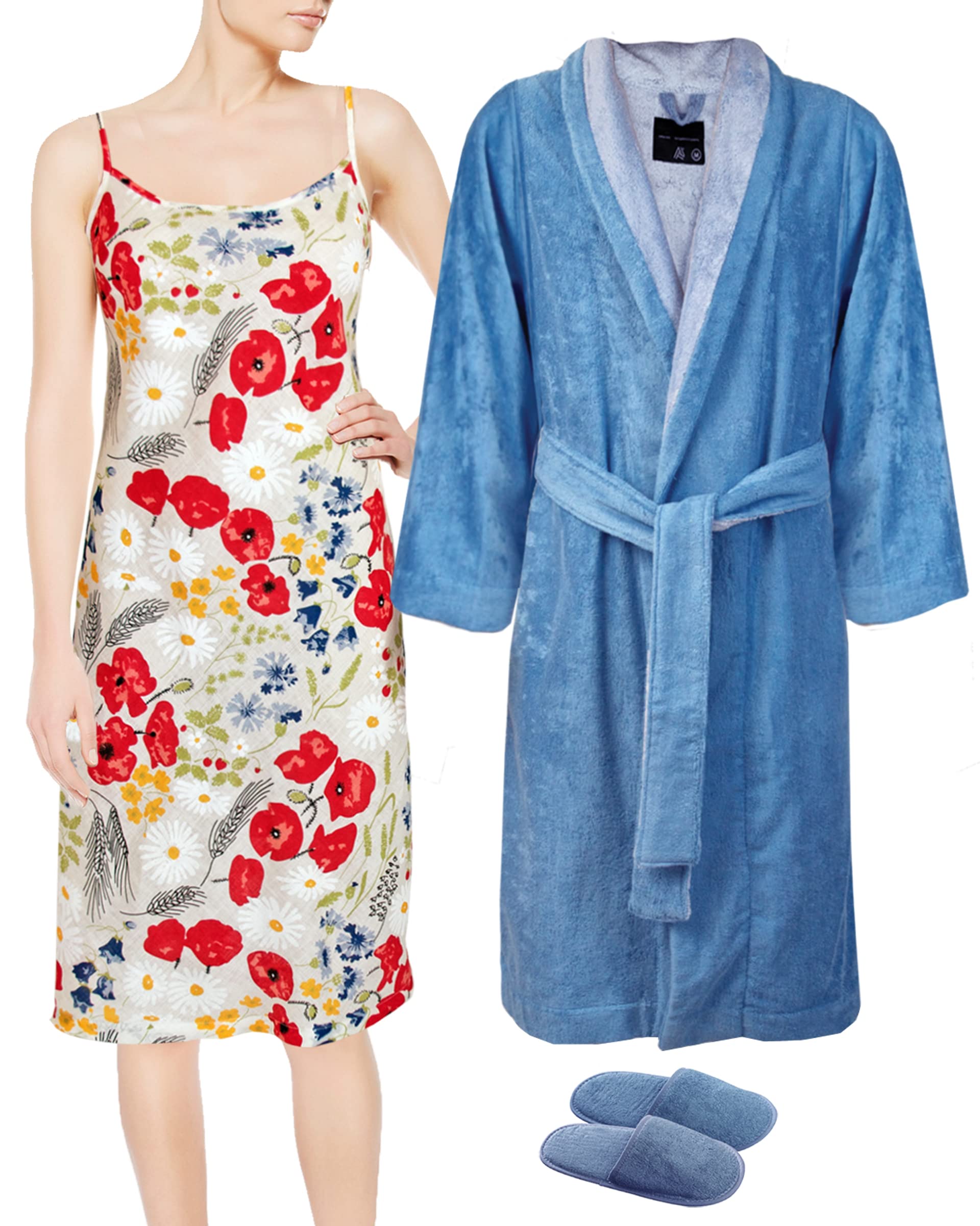 Armani International Long Nightgown & Robe Set with Slippers - Luxury Sleepwear for Women | European Crafted Comfort Wear for Bedtime & Relaxation