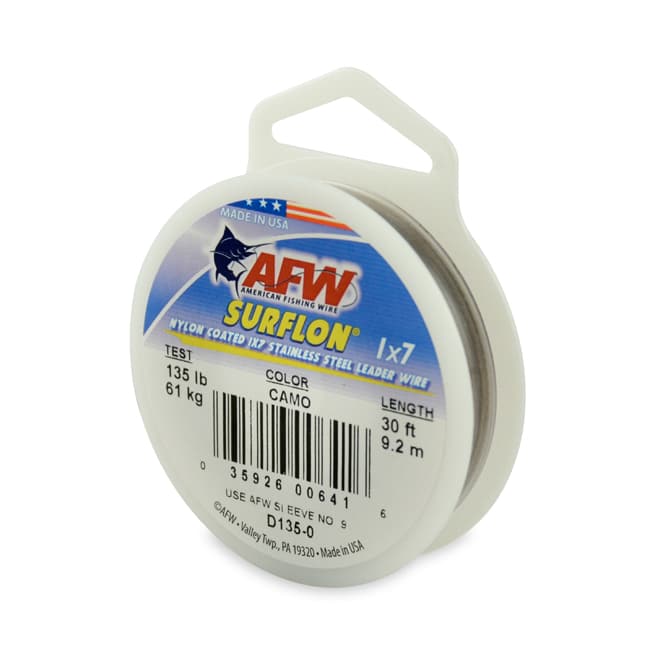 AFW Surflon Nylon Coated 7-Strand Camouflage Wire - 30ft Heavy Duty Fishing Line for Saltwater & Freshwater Angling | Perfect for Boat Fishing, Pier Casting, and Outdoor Survival Gear