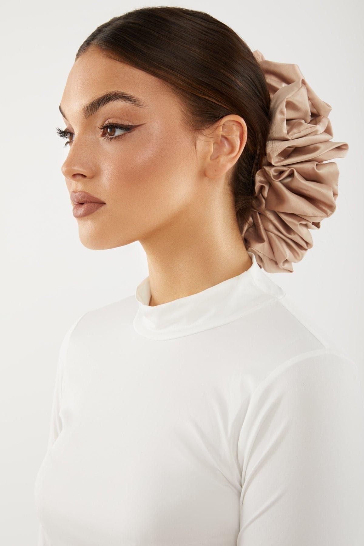 Satin Hijab Scrunchie Hair Tie - Soft Nude Color for Muslim Women | Perfect for Daily Wear, Prayer, and Special Occasions