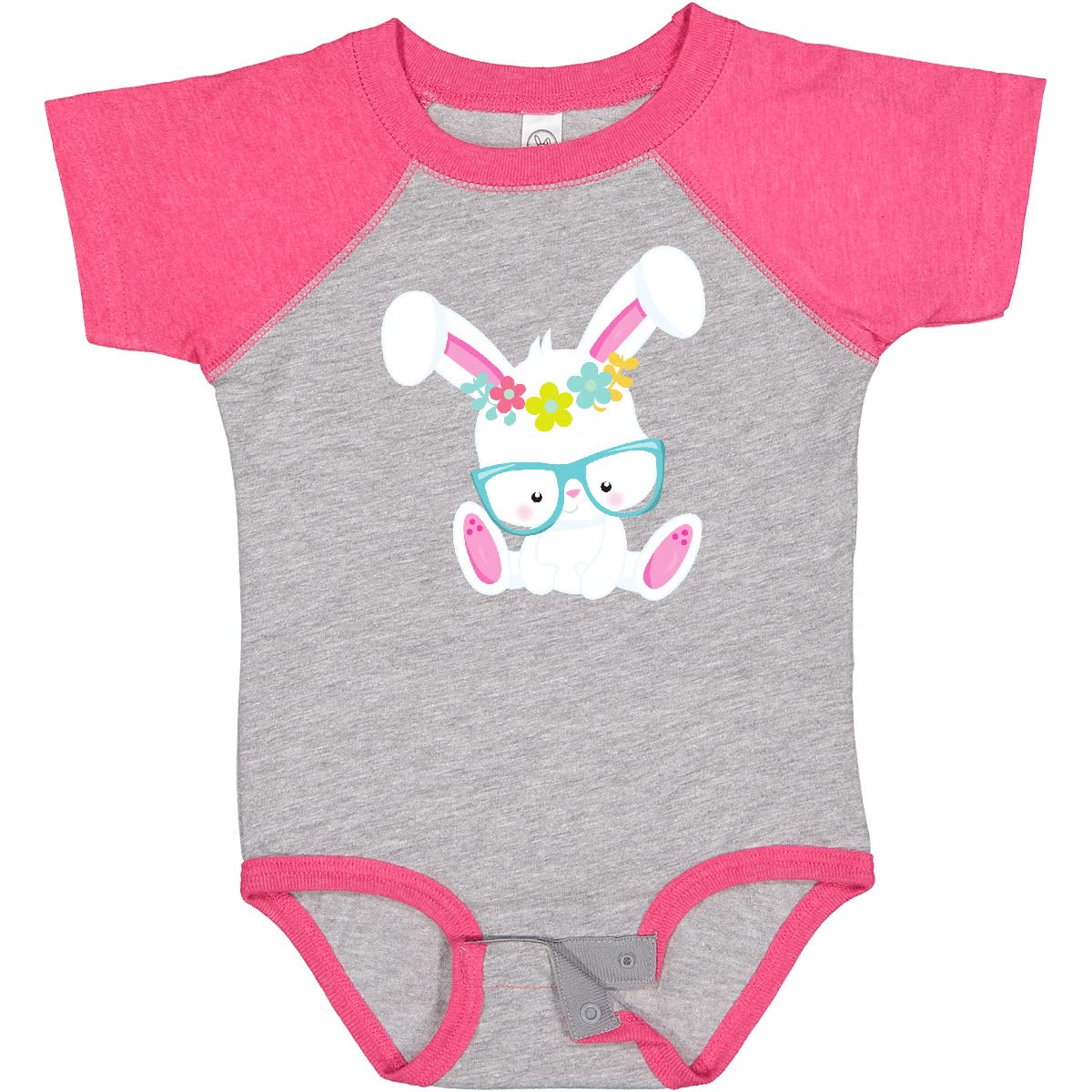 Inktastic Hipster Bunny with Glasses - Cute Rabbit & Flowers Baby Bodysuit for Boys & Girls - Perfect for Easter, Birthday Gifts & Nursery Outfits