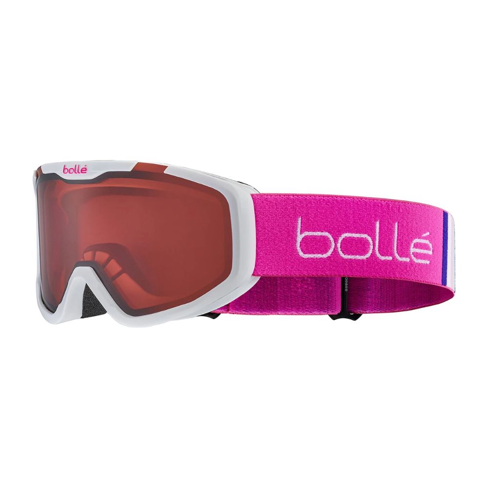 Bolle Rocket Kids Ski Goggles - White & Pink Matte for Ages 6+ (Cat.2 Vermillon Lens) - Perfect for Snowboarding, Skiing & Winter Sports Protection