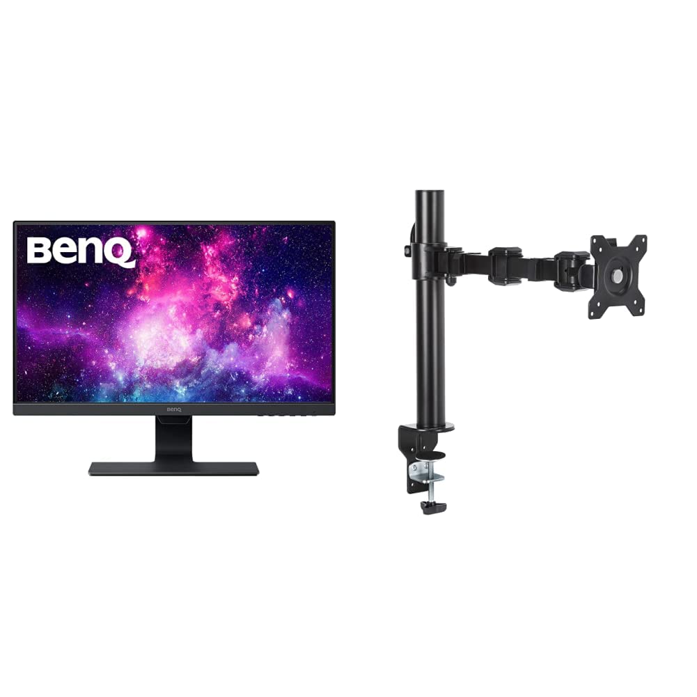 BenQ GW2480 24 Inch IPS Monitor - 1080P Full HD, Eye-Care Technology, Height Adjustable Stand | Perfect for Home Office, Gaming & Graphic Design | Includes AmazonBasics Steel Monitor Arm Mount (Blue)