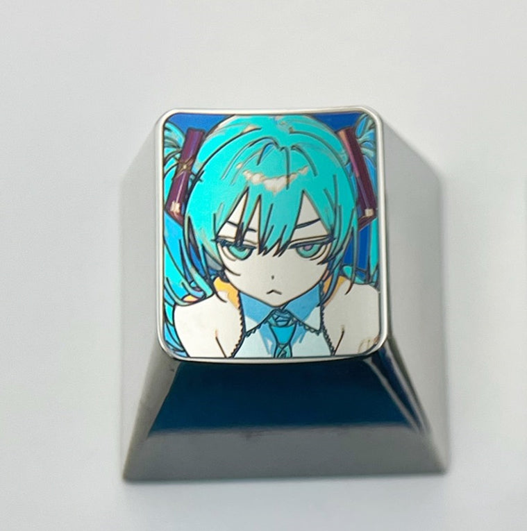 Hatsune Miku Anime Keycap - 1U Titanium Alloy Engraved Keycap with Angry Expression - Custom Mechanical Keyboard Keycap for Gaming PC Setup, Unique Gift for Anime Fans