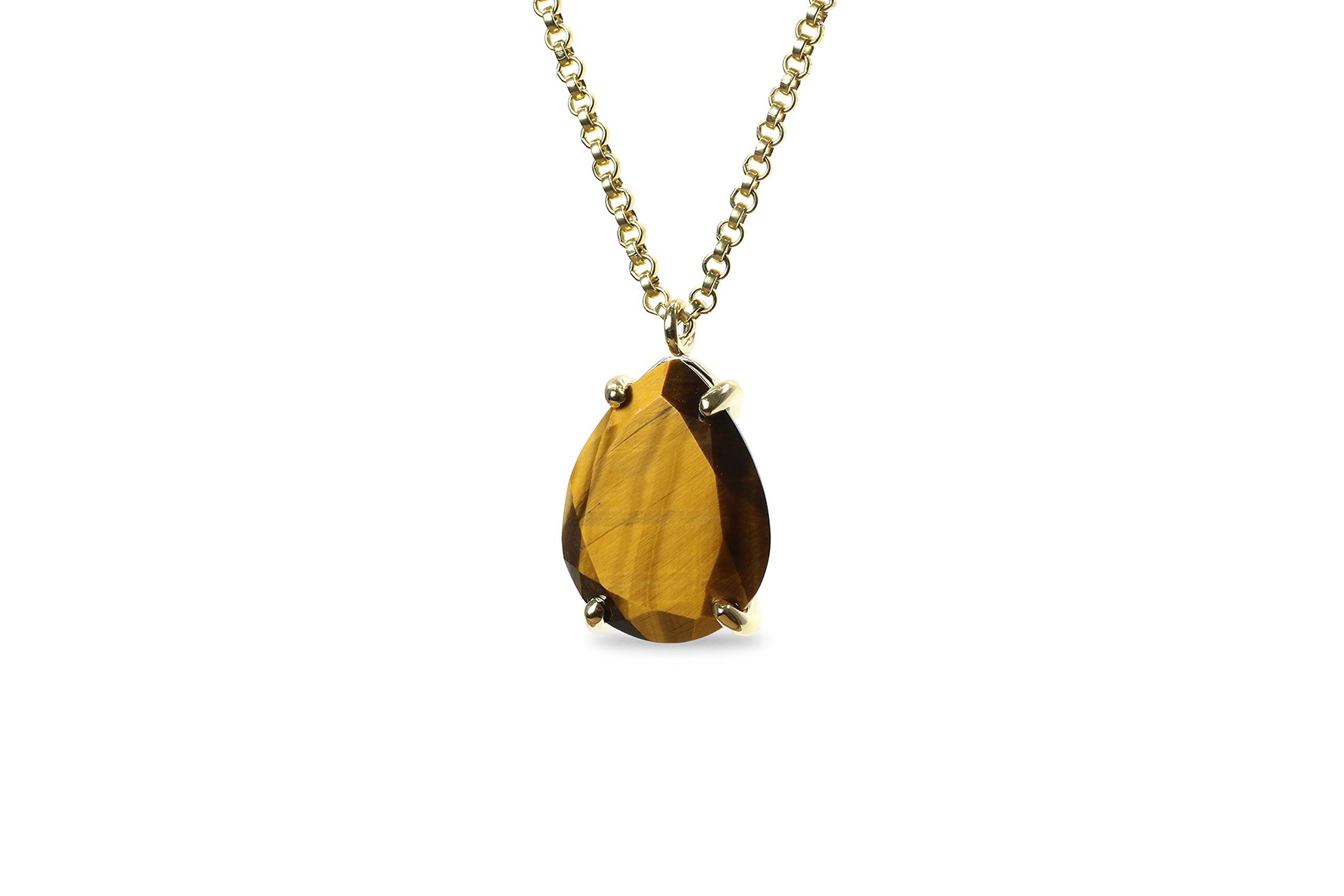 Anemone Brown Tiger Eye Necklace with Pear Crystal Pendant - Elegant Gold Fashion Jewelry for Women - Perfect Gift for Birthday, Anniversary & Special Occasions - Comes with Gift Box - Ideal for Parties, Everyday Wear & Stylish Outfits