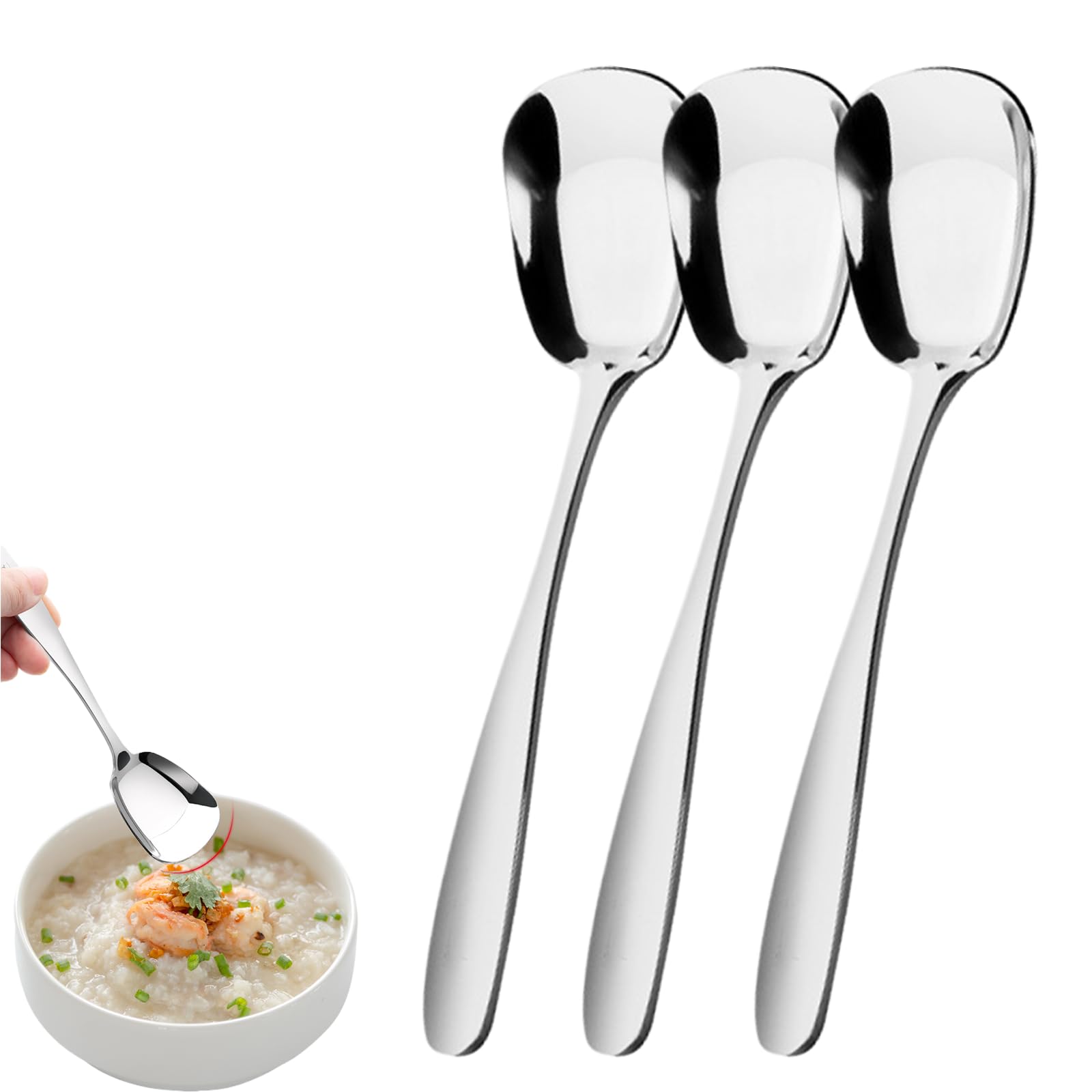 Stainless Steel Square Head Spoons - Korean Style Sugar Spoon, Soup Spoon, Ice Cream Spoon (Set of 3) - Perfect for Coffee, Dessert, and Table Serving