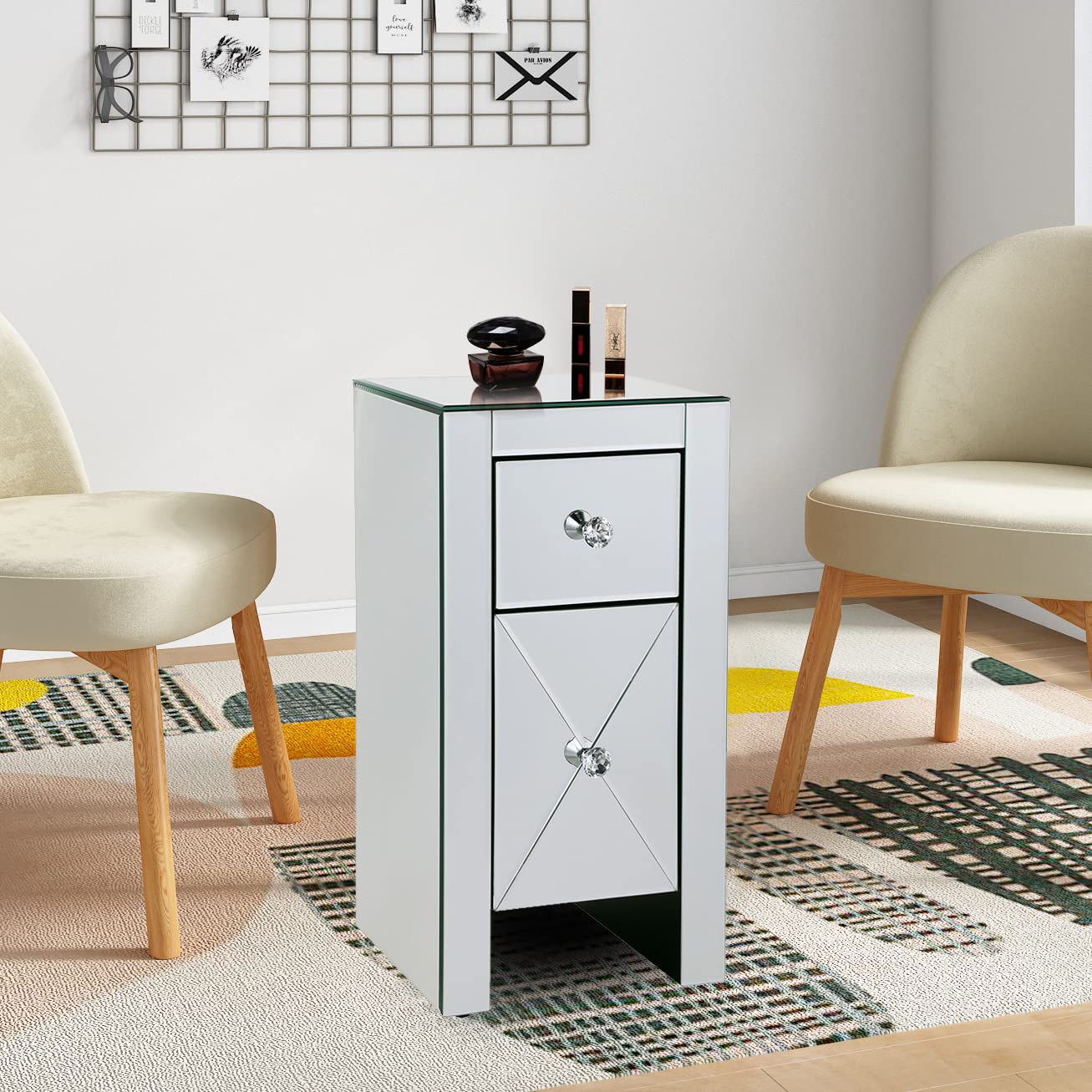 Silver Glass Mirrored Nightstand with 2 Drawers - Modern Bedside Table with Storage for Bedroom & Living Room | Perfect for Small Spaces, Apartment Decor & Guest Rooms