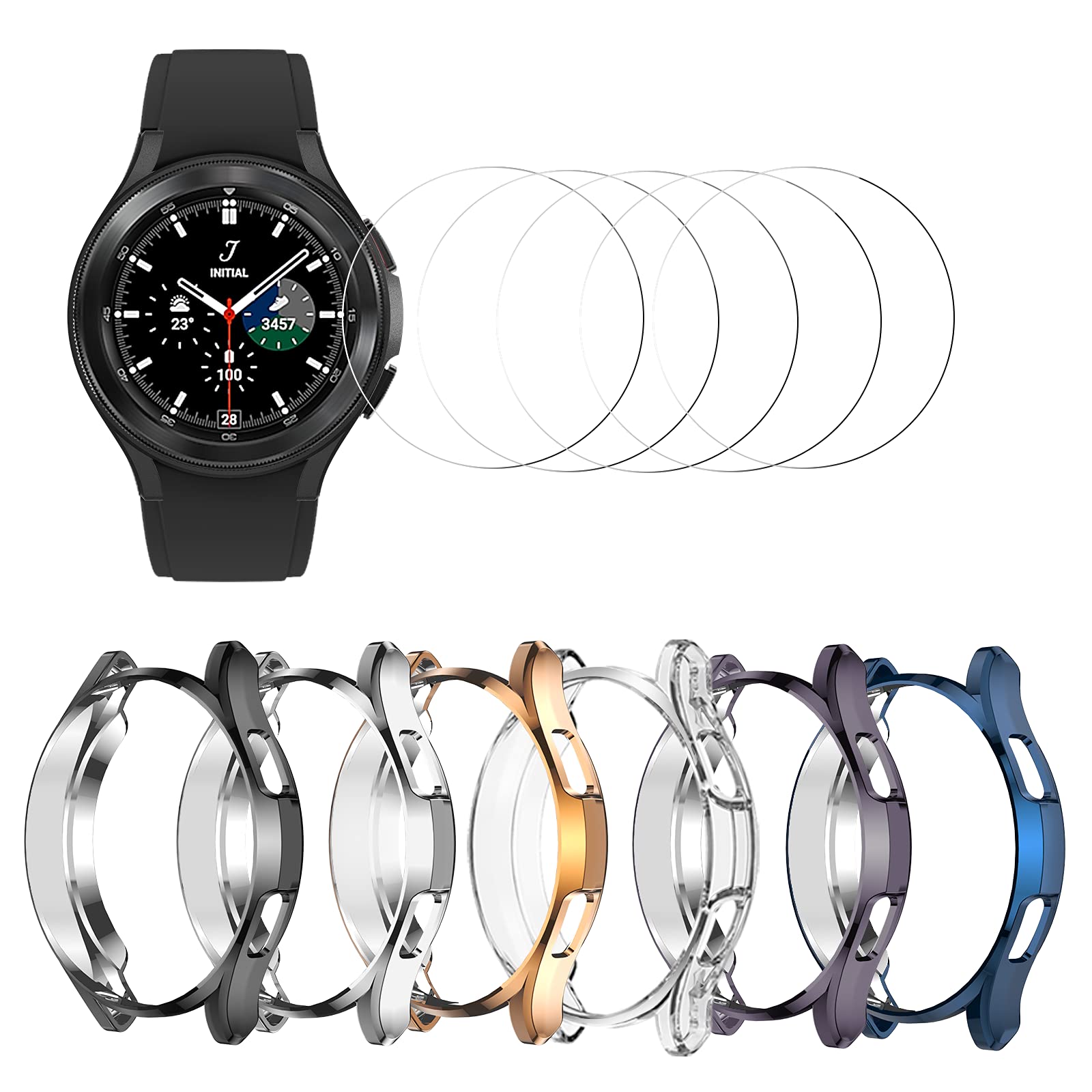 Haojavo 6+6 Pack Samsung Galaxy Watch 4 Classic 46mm Case with Tempered Glass Screen Protector - Soft TPU Protective Cover & Bumper Shell for Galaxy Watch 4 Classic 46mm - Perfect for Workout, Running, Outdoor Activities & Daily Protection