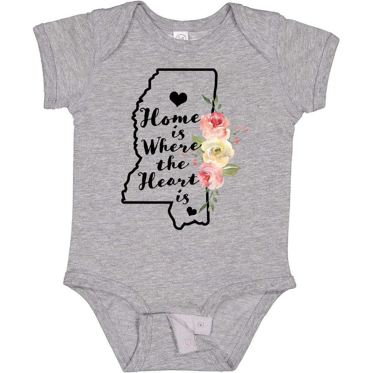 Inktastic Mississippi Home is Where The Heart is Watercolor Baby Bodysuit - Soft Cotton Infant Onesie for Newborns & Toddlers - Perfect for Family Photos, Holidays & Everyday Wear