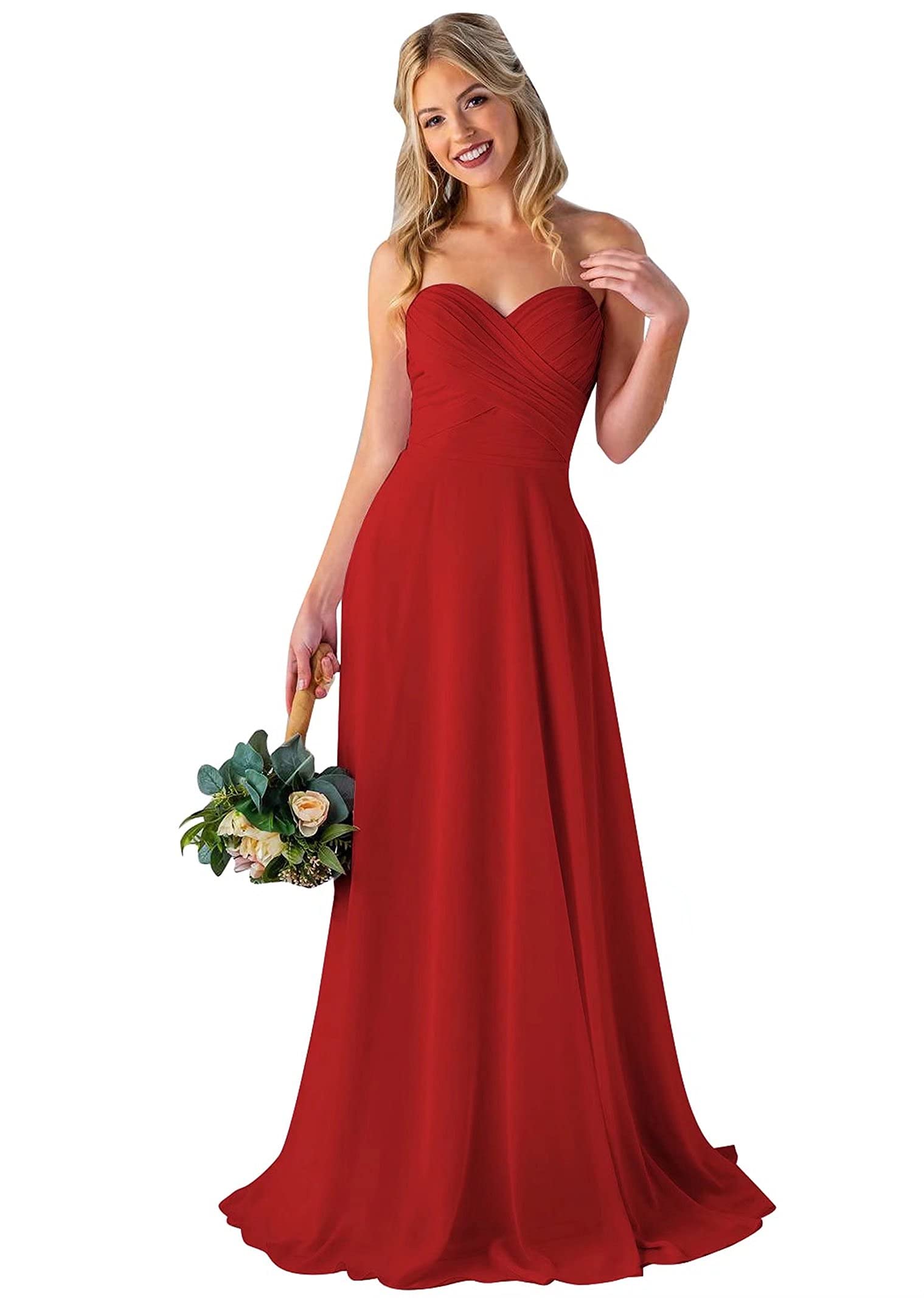 ZLQQ Women's Sweetheart Neckline Long Bridesmaid Dress - Elegant Chiffon Formal Gown for Wedding, Evening Party & Prom - Perfect for Bridesmaids, Formal Events & Special Occasions