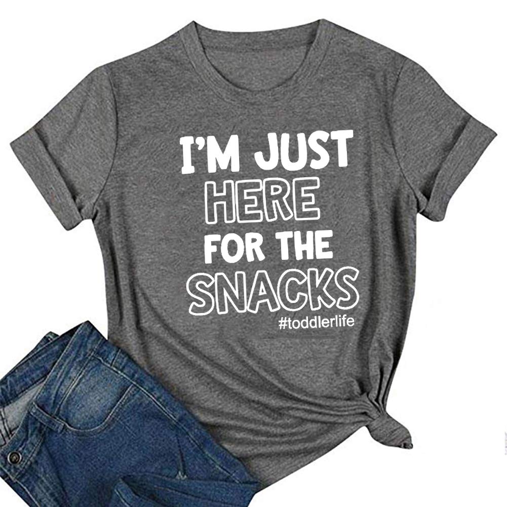 Funny 'I'm Just Here for The Snacks' Graphic T-Shirt for Women - Comfortable Short Sleeve Mom Tee - Perfect for Casual Wear, Mother's Day Gifts & Everyday Mom Life