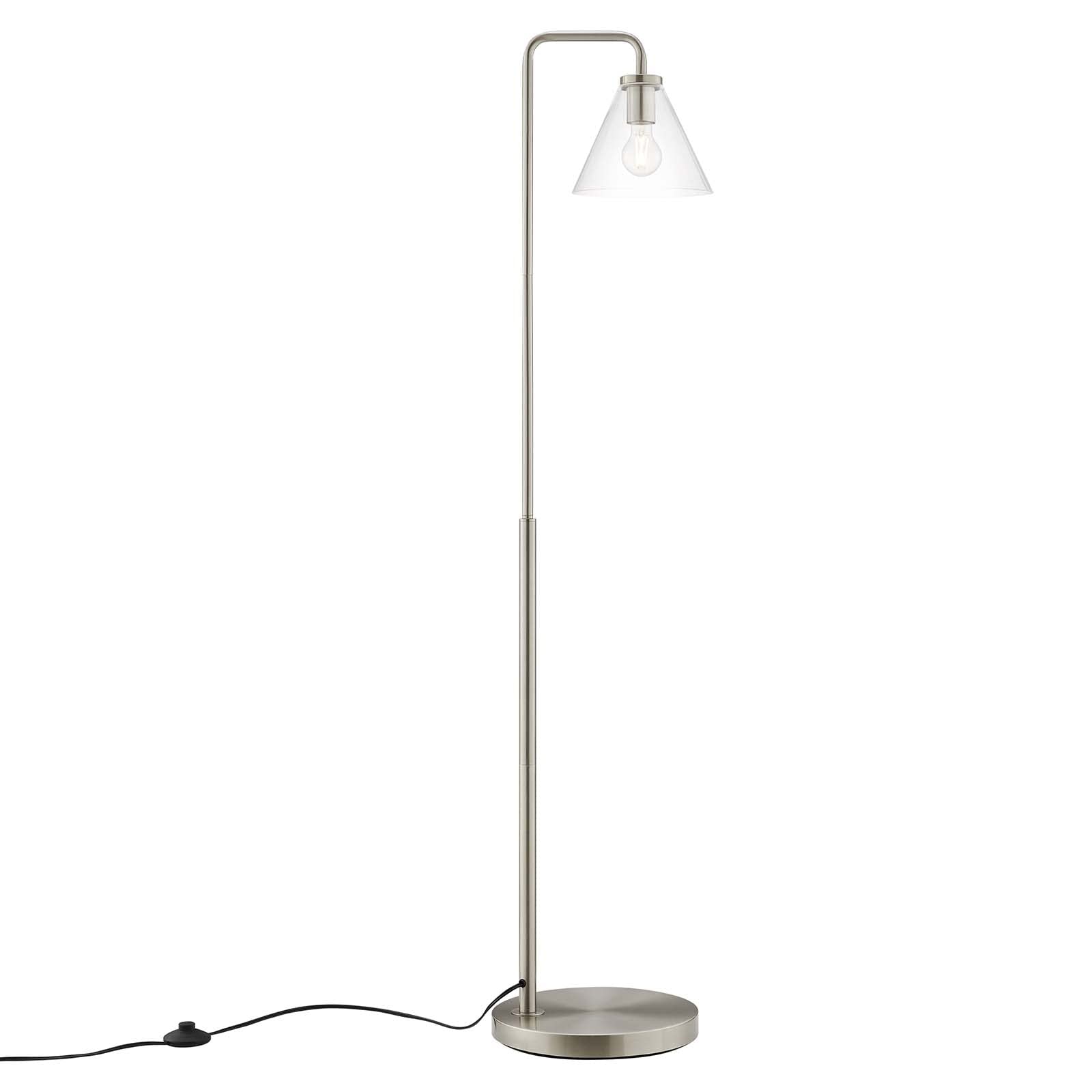 Modway Element Modern Transparent Glass & Metal Floor Lamp in Satin Nickel Finish - Perfect for Living Room, Bedroom & Office Lighting Decor