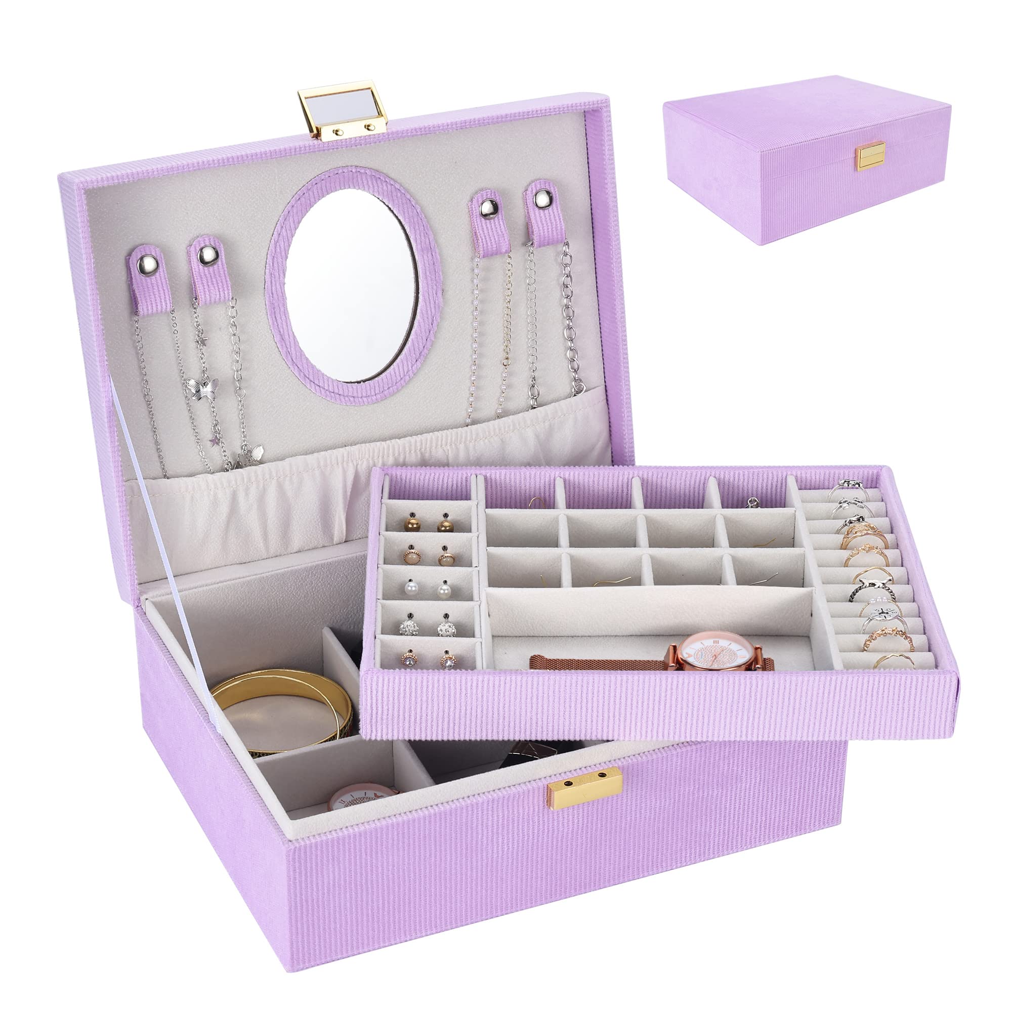 DAJASAN Girls Jewelry Box with Mirror - Velvet Jewelry Organizer for Kids & Teens - Perfect Gift for Christmas, Birthday, New Year - Elegant Purple Jewelry Storage for Necklaces, Rings & Bracelets (Great for Bedroom Vanity & Travel)