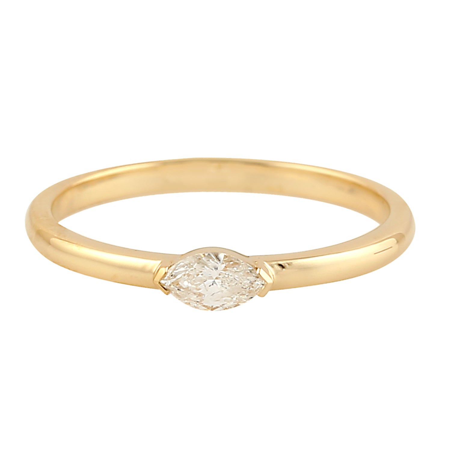 Exquisite Marquise Cut Diamond Handmade 18K Yellow Gold Sleek Band Ring for Women - Perfect for Engagement, Wedding & Anniversary Gifts