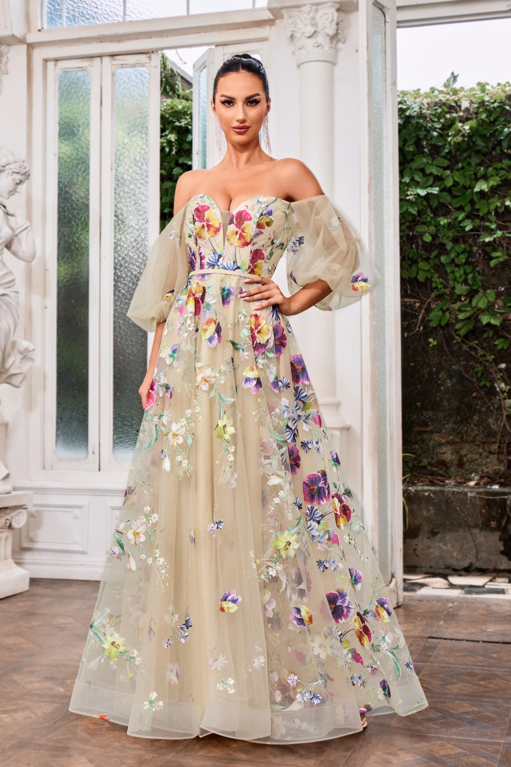 Jadore A-Line V-Neck Tulle Evening Dress - Elegant Sleeveless Gown for Prom, Wedding & Formal Events (Style J24047)