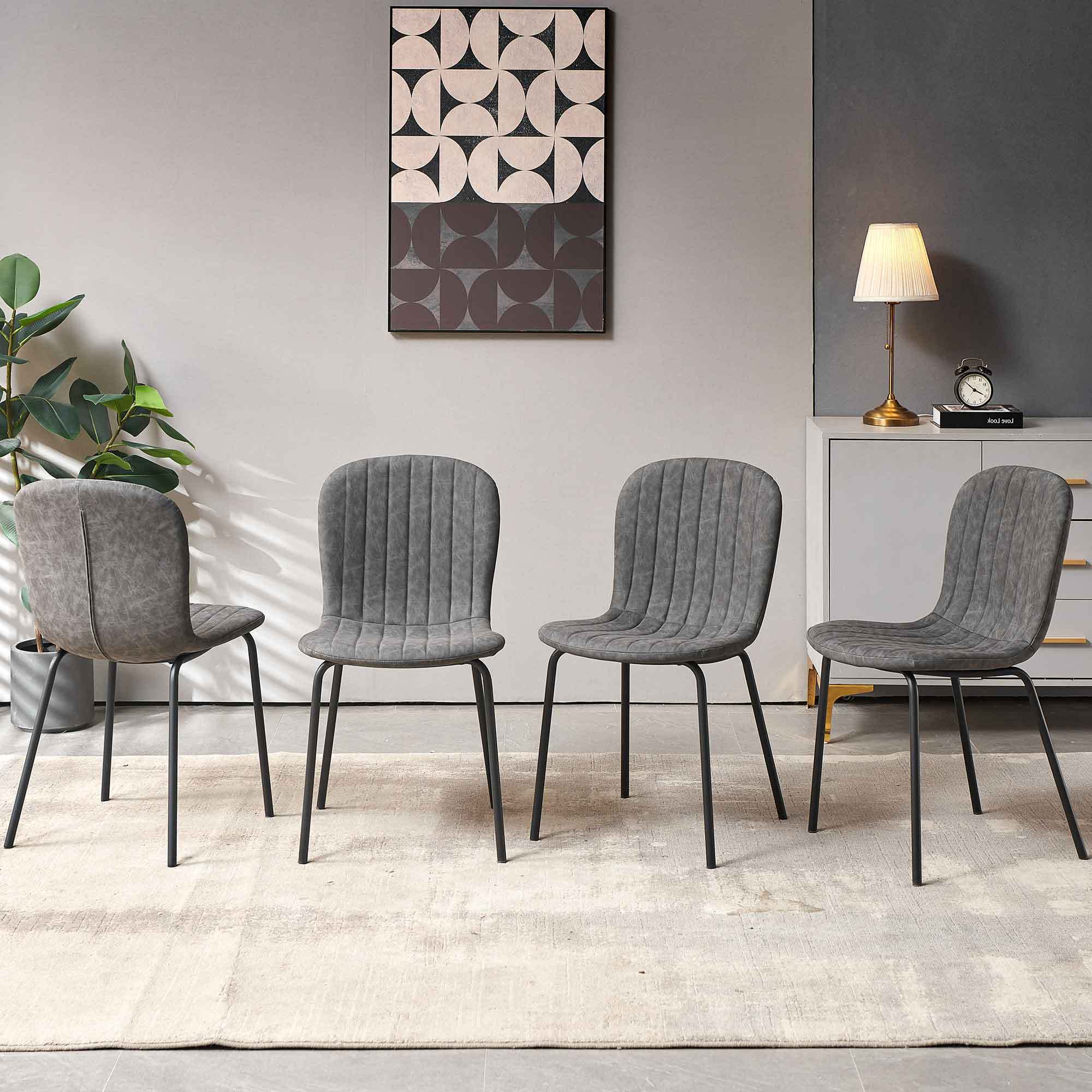 Dark Grey Faux Leather Dining Chairs Set of 4 - Mid Century Modern PU Leather Upholstered Kitchen Chairs for Dining Room & Home Decor | Perfect for Small Spaces & Entertaining Guests