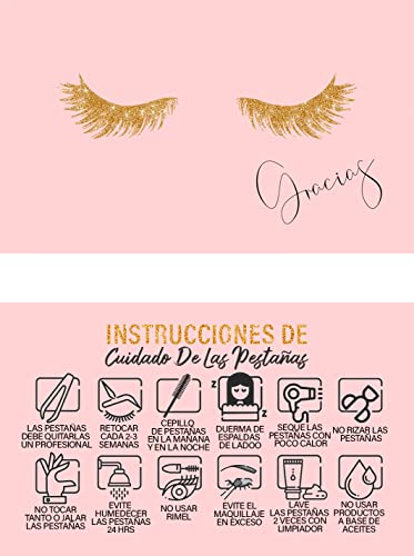 BRAWNA 100 Pack Eyelash Extension Aftercare Thank You Cards - Spanish (Español) 3.5