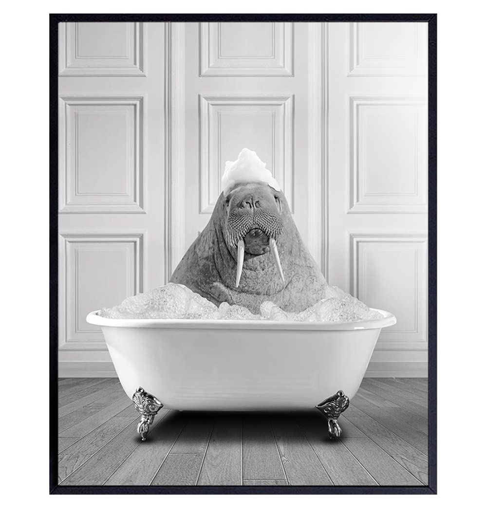 Coastal Bathroom Wall Art & Decor - Sea Animal Beach Theme Bathtub Wall Art - Funny & Unique Bathroom Pictures & Posters for Guest Restroom - Perfect for Beach House, Vacation Home & Coastal Style Bathroom Decor