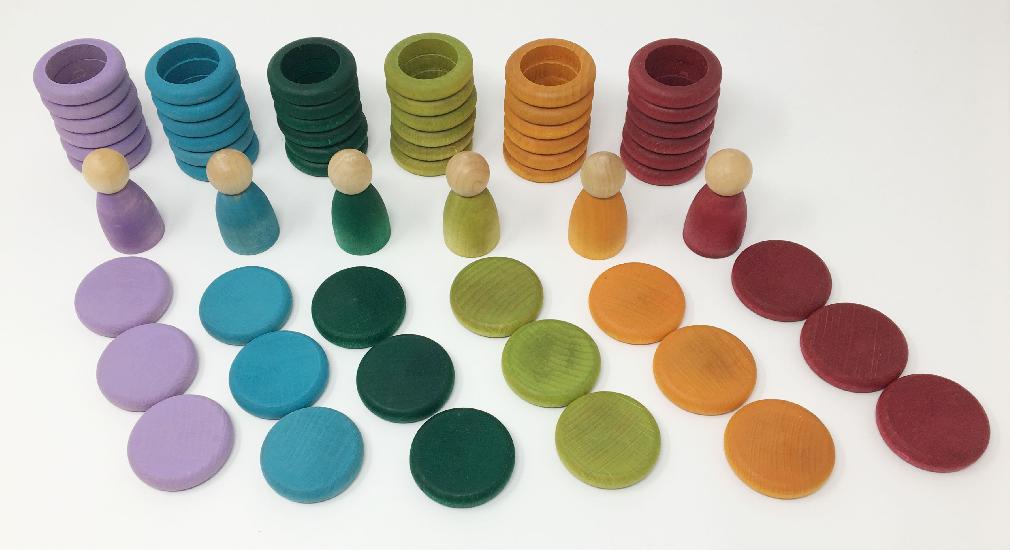 Grapat Wooden Nins, Rings and Coins - Montessori Sensory Toys for Toddlers - Open-Ended Play Set for Kids - Perfect for Pretend Play, Counting, and Fine Motor Skills Development
