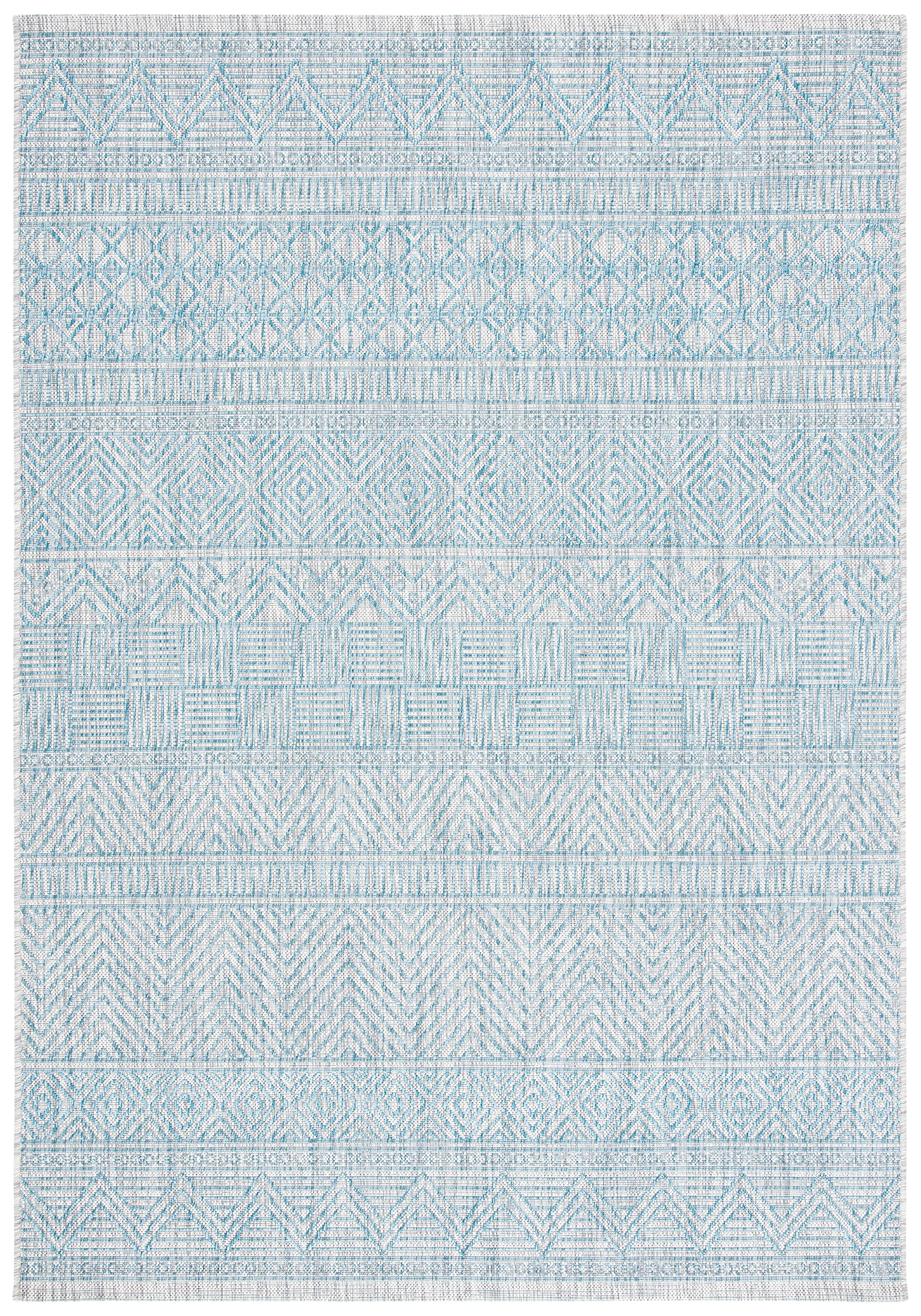 SAFAVIEH Courtyard Collection 8' x 10' Light Grey & Aqua Indoor Outdoor Rug - Waterproof, Easy Clean, Non-Slip Backing for Patio, Backyard, Mudroom, Porch & Deck (CY8196)