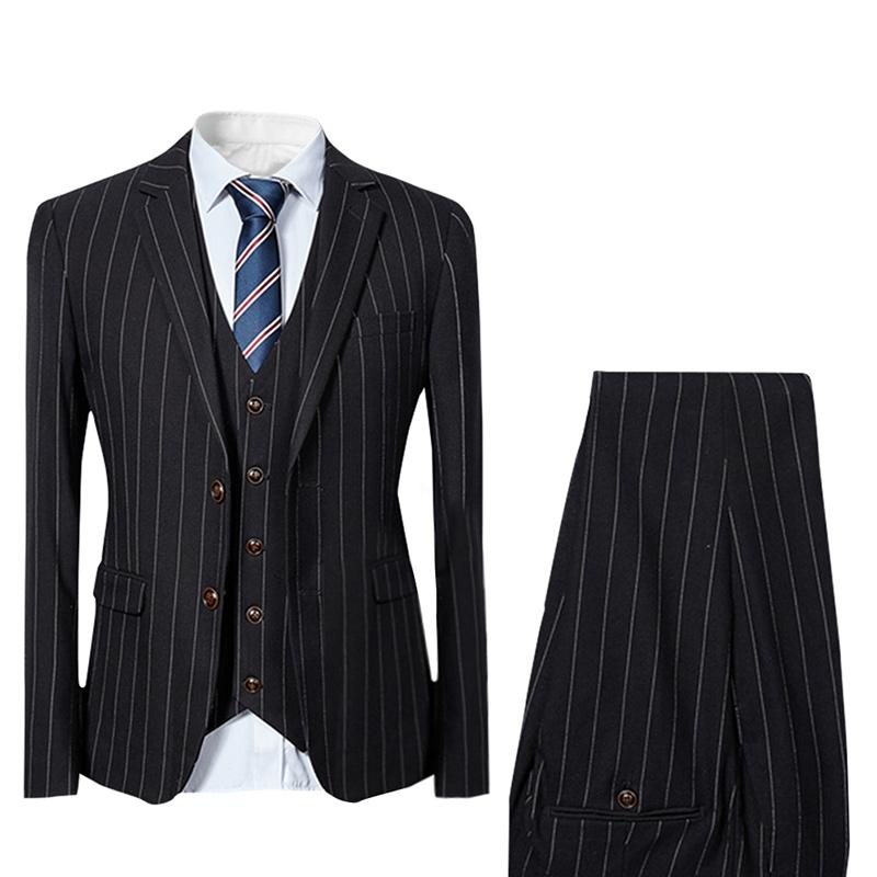 Stylish 3-Piece Onyx Black Suit with Stripe Design - Perfect for Business Meetings, Weddings & Formal Events