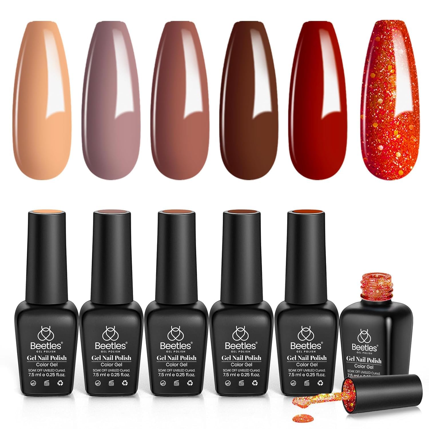 Beetles 6 Colors Gel Nail Polish Set - Fall Skin Tones for DIY Manicure at Home