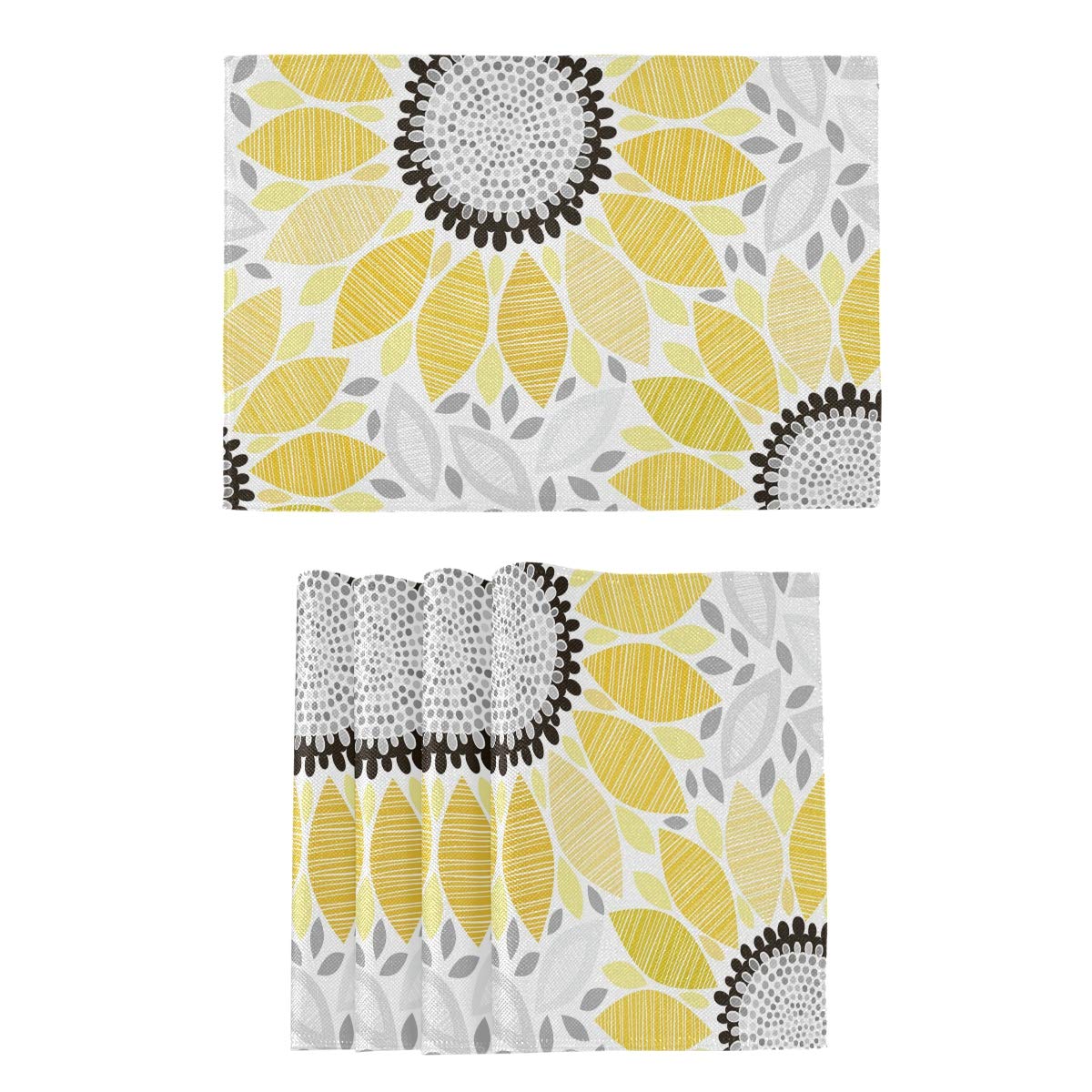 MOYYO Abstract Floral Sunflower Placemats Set of 4 - Heat & Stain Resistant Polyester Table Mats, Non-Slip Washable Dining Decor for Kitchen, Dining Room, and Outdoor Picnics